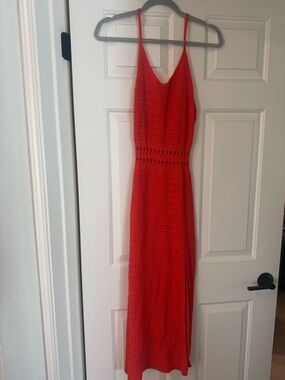 Mango Red Crochet Maxi Dress with Spaghetti Straps